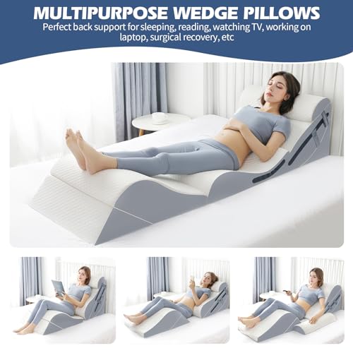 6p orthopädisches Bett Keil Kissen Set mit ganzem Memory Foam Taillenkissen, Bett Keil Kissen für Schlaf/Rückenschmerz Linderung, justierbare Bein Höhen Kissen für nach Operation, Schwellung.