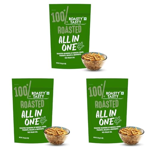 Image of Roasty Tasty All in One | No Onion No Garlic Roasted Namkeen Mix | Healthy Indian Snack with Peanuts, Millets, Dry Fruits 125g x 9 Packs