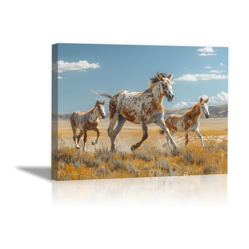 Peinture animalière de chevaux qui courent sur toile encadrée DunPei en format 30x50cm
