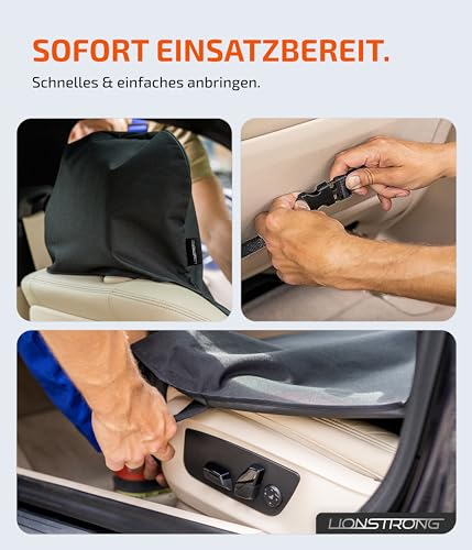LIONSTRONG® Autositzschoner Vordersitz universell kompatibel [WASSERDICHT] - Autositzbezüge Vordersitze - Sitzschoner Sitzbezüge Auto - Autositz Sitzschutz - Werkstattschoner - Polyester