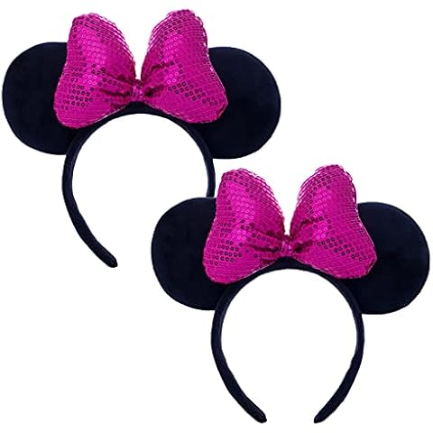 CHuangQi 3D Rosered Bow Mouse Ears Headband (Set of 2), Double-sided Sequins Bow, Princess Headwear for Party & Amusement Park Cover