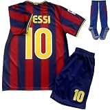 WEART #10 Leo. Nostalgia Football Soccer Kids Jersey Shorts Socks Set Youth Sizes (Red/Blue, 26)