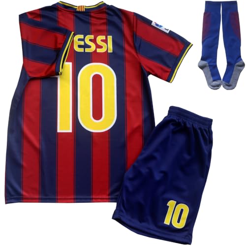 WEART #10 Leo. Nostalgia Football Soccer Kids Jersey Shorts Socks Set Youth Sizes (Red-Blue, 26)