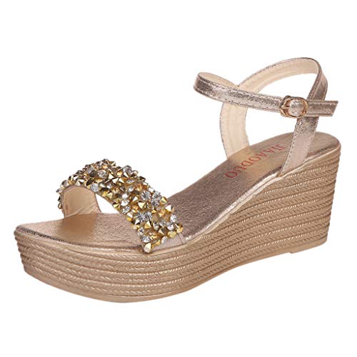 Fannyfuny Sandalias para Mujer | Sandalias Romanas Plana Zapatos de Tacón Medio Zapatos Sandalias con cuña tacón Plataforma Alta con Lentejuelas 5cm-8cm 34-40