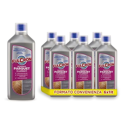 FULCRON Detergente Parquet e Laminati, Pulisce Ravviva Senza Aloni, Azione Antipolvere, Pulizia Pavimenti Parquet, Profumato, Senza Risciacquo, 6 x 1L
