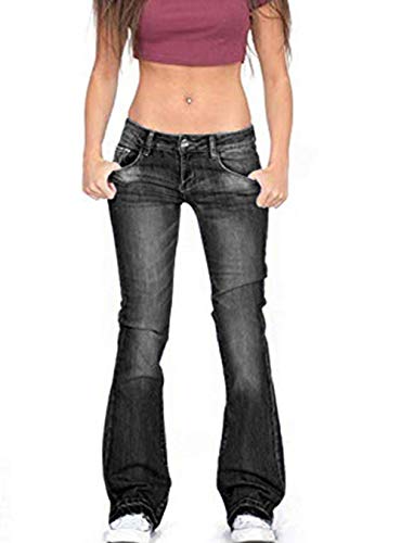 Women Casual Denim Pants Mid Waist Stretch Trousers Slim Flared Mom Jeans4