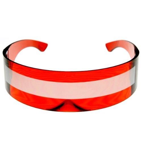 zeroUV - 80s Futuristic Cyclops Cyberpunk Visor Sunglasses with Semi Translucent Mirrored Lens (Clear Red/Smoke)