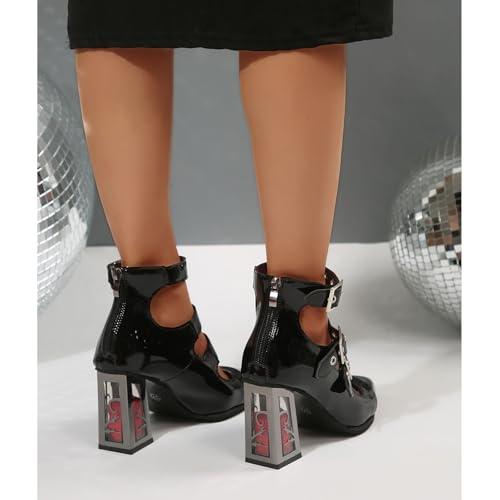 Bellirala Women's Rose Flower Mary Jane Heels Gothic Y2k Costume Footwear Cute Lolita JK Pumps Chunky Block High Heel Ankle Strap Cosplay Shoes4