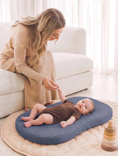 Image of Termichy Muslin Cover for Baby Lounger: Fitted for 30x20 Baby Nest | Breathable Cotton Silpcovers for Infant Support Cushion - Removable & Machine Washable for Clean Spit-up & Drool