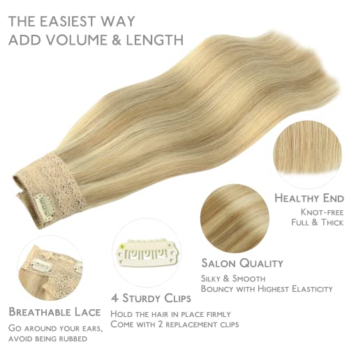 Image of WENNALIFE Wire Hair Extensions Real Human Hair 14 inch 105g Light Blonde Highlighted Golden Blonde Remy Hair Invisible Transparent Wire Straight Reusable Natural Easy to Apply Reusable for Volume
