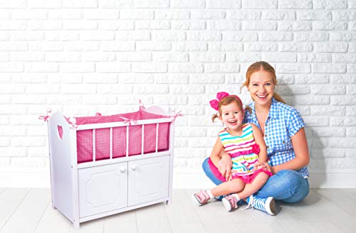2875 Letto Per Bambole Con Armadio Small Foot, Letto Per Bambole In Legno Bianco Con Accessori In Tessuto Rosa, A Partire Da 3 Anni - 4