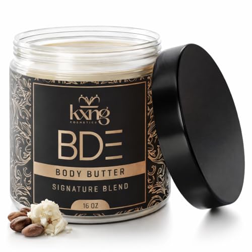 Image of KXNG Cosmetics Organic Shea Body Butter - 4oz | Luxury Body Cream for Women & Men with Shea, Cocoa, Mango & Coconut Oil | Deep Moisturizing Care for Hands, Feet & All Skin Types - BDE XXL