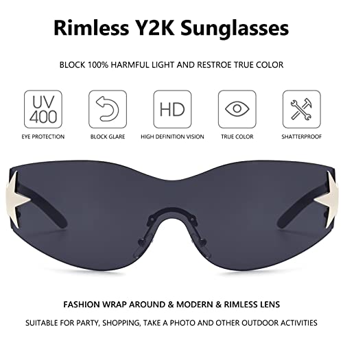 Rimless Y2K Sunglasses for Women Men Wrap Around Fashion Sunglasses Oversized Frameless Trendy Sun Glasses3