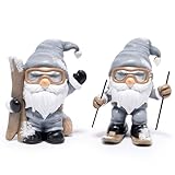 Hodao Christmas Elf Skiing Figurine Decoration – Winter Holiday Elf on Skis, Adorable Holiday Tabletop Ornament, Ski Lodge Decor, Mantel, Shelf & Table Centerpiece Christmas Decorations (Grey-1)