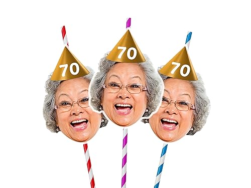 Custom Photo Face Straws 70th Birthday Party Decorations Personalised 50th 60th 65th Parties Parents Grandad Grandma PFSHBD70