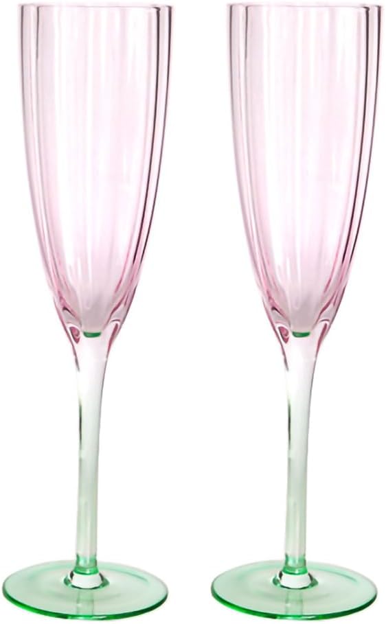 WAIT FLY Gradient Color Vintage Artisan Wine Glasses Champagne Glasses Goblet for Party Wedding Home-Pink-8 OZ