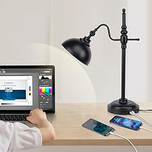 FIRVRE Metalen bureaulamp in industriële stijl Rustieke verstelbare bureaulamp in zwart, vintage werklamp, leeslamp in…