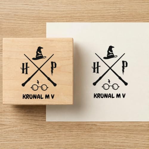Image of Kunya Personalised Book Stamp with Your Name(3.5 cm Dia), customised for Stamping Books for Readers, Great Gift for booklovers, Kids, Teachers (Wizarding Seal)