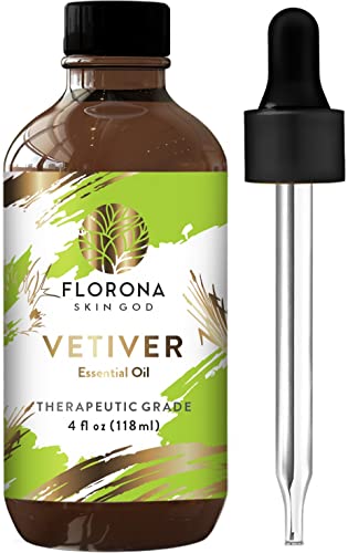 Florona Vetiver Premium Quality Essential Oil - 4 fl oz, Therapeutic Grade for Hair, Skin, Diffuser Aromatherapy, Soap Making, Candle Making
