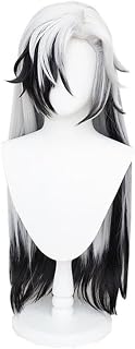 Peluca Pelo Sintético 85cm Color Blanco Negro Pelucas Cosplay Peluca Resistente Al Calor