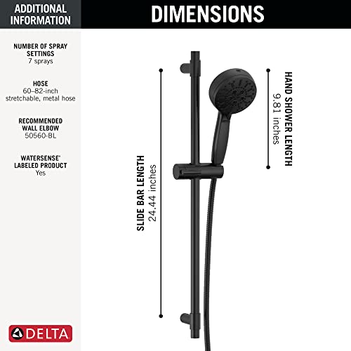 Delta Faucet Proclean Matte Black Hand Shower With Slide Bar, Handheld Shower With High Pressure Spray, Black Shower System With Handheld, Matte Black 51584-Bl #TOP2
