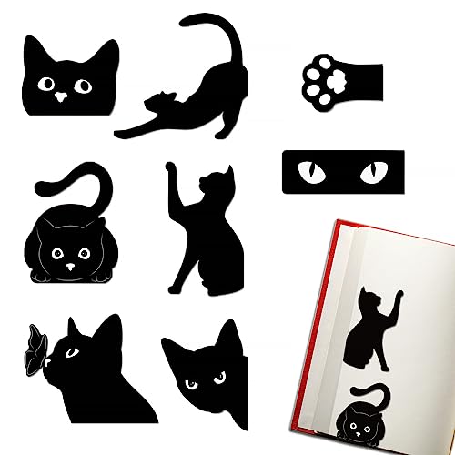 GEBETTER 8Pcs Marcapáginas Magnéticos Gatitos Negros Marcadores de Libros Siluetas Gatos, Marca Paginas Libros Original Regalo Niños Adolescentes Adultos Amigos Alumnos Cumpleaños Halloween Navidad