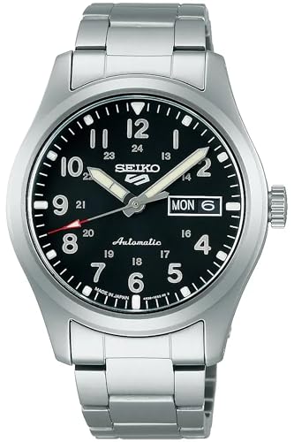 Seiko SRPJ81 – Men's Analogue Mechanical Watch, Black Dial, Silver Stainless Steel Strap, Water Resistant to 100 Meters, Classic