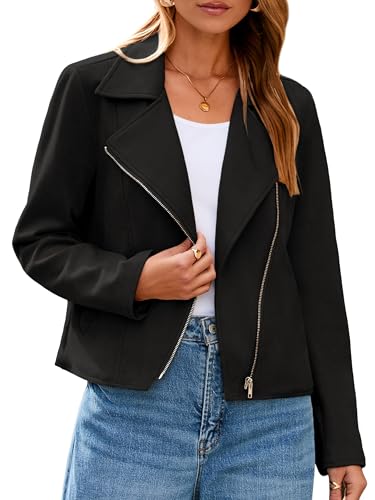 Glamaker Womens Faux Suede Jackets Long Sleeve Casual Cropped Zipper