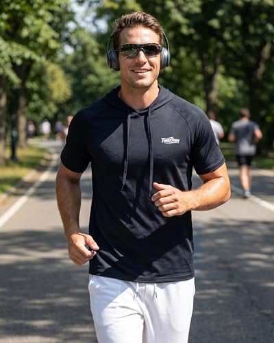 Twekfish Men's Workout Short Sleeve Hoodie, Lightweight Athletic Gym Running Shirts, Quick Dry Muscle Fit Hooded Sweatshirt — view 3
