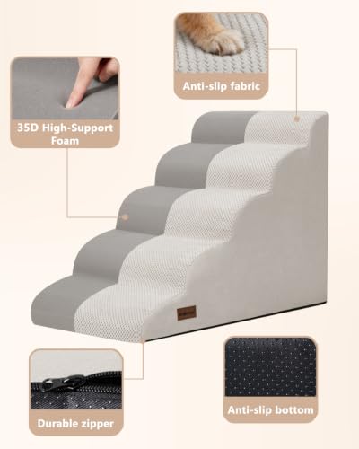 Image of Aodisman Dog Stairs for High Beds,5 Step Pet Ramp for Dogs and Cats,22.4 inch H