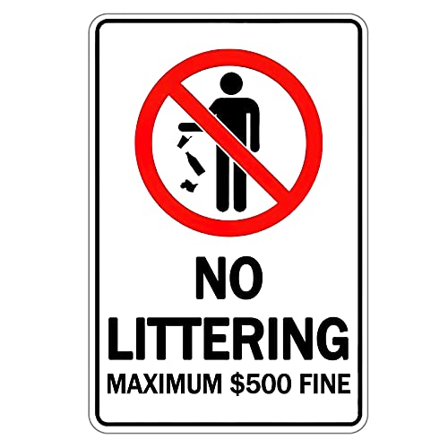 OneMtoss Plaque en métal avec inscription « No Littering » - En aluminium - Antirouille - Décoration murale - Décoration murale - Pour chambre, jardin, pub, etc. - Facile à monter - 20.3 x 30.5 cm