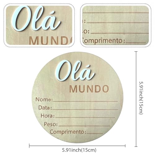 Image of Baby Announcement Sign, 5.9 Inch Wooden Hello World Newborn Signs, inchOla Mundo inch Decoration, Birth Announcement Sign, Welcome Newborn Arrival to World, Hospital Nursery for baby