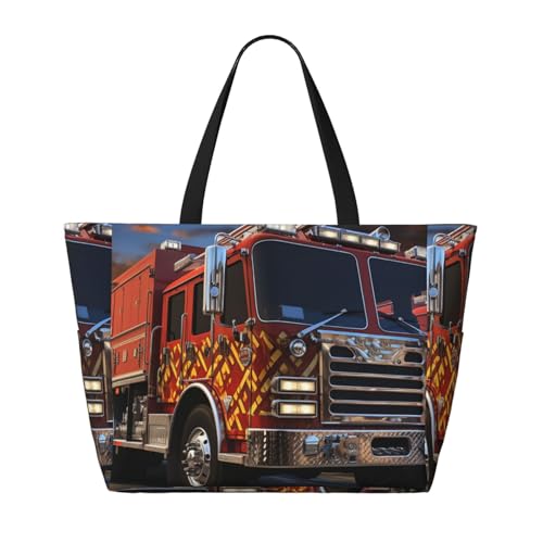 Fire Truck Beach Bags For Women Large Waterproof Sandproof Beach Tote Bag Pool Bag Lightweight Zipper Carry On Bag For Gym Travel Vocation2