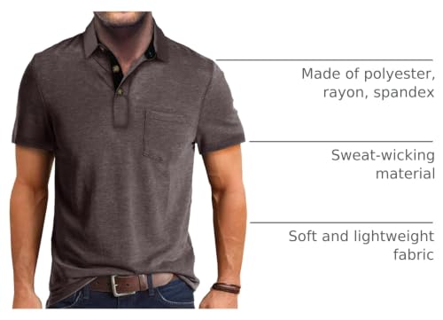 Image of Men's Short Sleeve Polo Shirts Buttons Collared T Shirts with Pocket | Moisture-Wicking,Soft Stretch Fabric, Lightweight,Structured Collar,Business Casual, Golf, Office,All-Day Comfort
