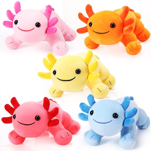 Image of Libima 5 Pcs 12 Inch Axolotl Plush Toys Stuffed Animal Plushies Pillow Doll Cute Soft Axolotl Toy Stuffed for Birthdays Gift Home Decoration(Pink, Blue, Orange, Yellow, Red)
