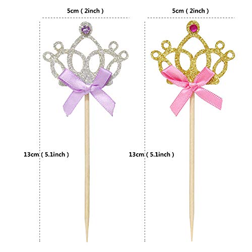 Sundecor Sliver Glitter Princess Crown Tiara Cake Cupcake Toppers Kids' Party Picks Shiny Diamond Purple Bow Cake Dessert Baby Shower Cupcake Decorations For Birthday Party Decorations Supplies, 20Pcs #TOP1