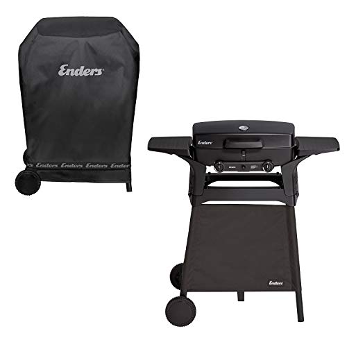 Enders Gasgrill URBAN Trolley - Bundle mit Wetterschutzhülle- 2 Edelstahl-Brenner stufenlos, Mobiler Kompaktgrill, fahrbares Untergestell, Seitenablagen, Schwarz