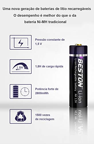 4 Pilhas Lithium Recarregáveis aa 2800mah Com Carregador Multilaser Para Casa ，Xbox One