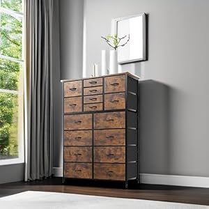EnHomee Dresser for Bedroom with 16 Drawers 57 H Tall Dressers for Bedroom with Wood Top and Metal Frame Large Bedroom Dressers Chest of Drawers for Closets Nursery Living Room Rustic Brown