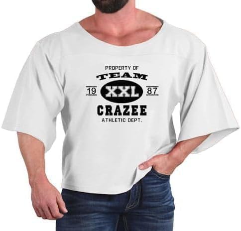 Men's White Oversize Gym T-Shirt, Bodybuilding Cardio Rag Top Muscle Plus Size Tee with Team Crazee Design