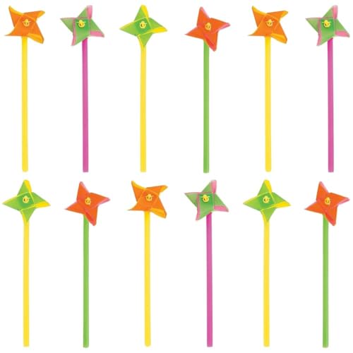 Fun Express Plastic Mini Neon Two-Tone Pinwheels