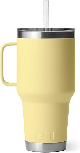 Miniatura 316 de YETI Rambler - Vaso de viaje con asa y tapa con popote, 35 onzas, vaso de agua de viaje, con asa, acero inoxidable, color blanco