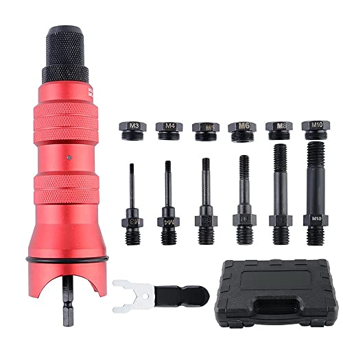 Pistola per rivetti elettrica,Adattatore per Pistola Rivetto,Adattatore rivettatrice per rivetti,Adattatore Dado Rivettatura,per trapano avvitatore a batteria M3,M4,M5,M6,M8,M10 (rosso)