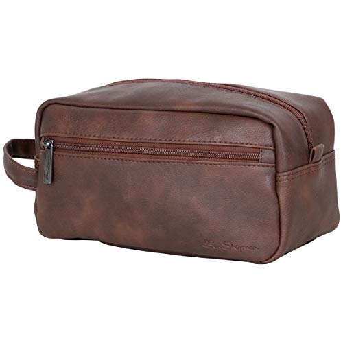 Ben Sherman 150331 Noak Hill Collection Vegan Leather Toiletry Travel Kit, Brown, Single Compartment #TOP3