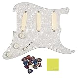 EMG DG20 David Gilmour Active Pickup Guitar Pickguard Set, Ivory - White Pearl Bundle w/ 12x Guitar Picks, and Liquid Audio Polishing Cloth