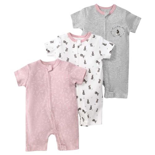 amropi Bébé Filles Lot de 3 Grenouillères À Rayures Barboteuse Manches Courtes Bodys Fermeture Eclair Combinaison 18-24 Mois, Style04