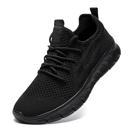 LANGFEUU Men's Sports Shoes Breathable Road Running Shoes Lightweight Men's Casual Shoes Non-Slip Tennis ShoesFlat Outdoor Fitness ShoesMen's Training Shoes Black UK Size 10