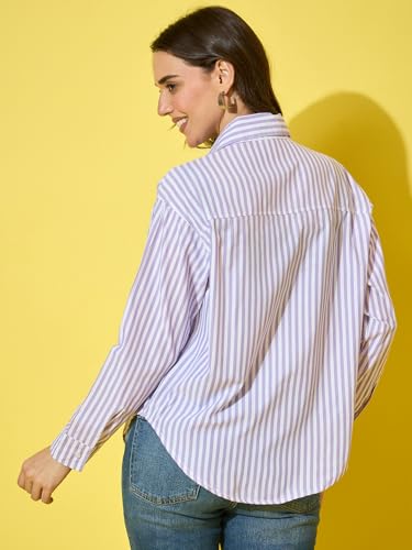 Image of DIMPY GARMENTS Women's Cotton Striped Oversized Long Sleeve Button-Down Shirt