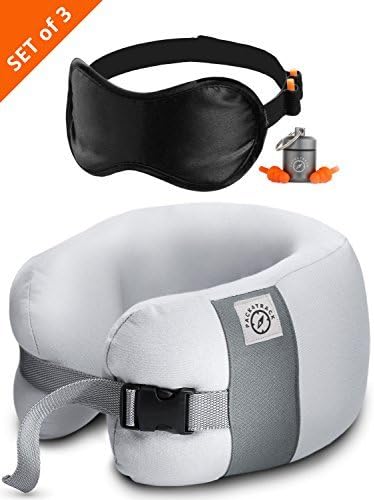 PACK4TRACK Travel Pillow Set - Uniquely Designed to Be The Best Airplane Pillow for Women and Men - No More Neck Muscle Pain