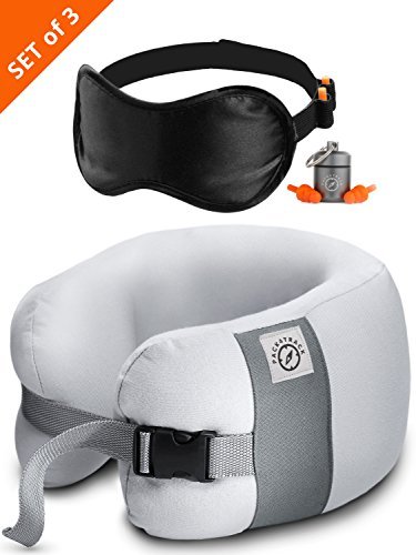PACK4TRACK Travel Pillow Set - Uniquely Designed to Be The Best Airplane Pillow for Women and Men - No More Neck Muscle Pain